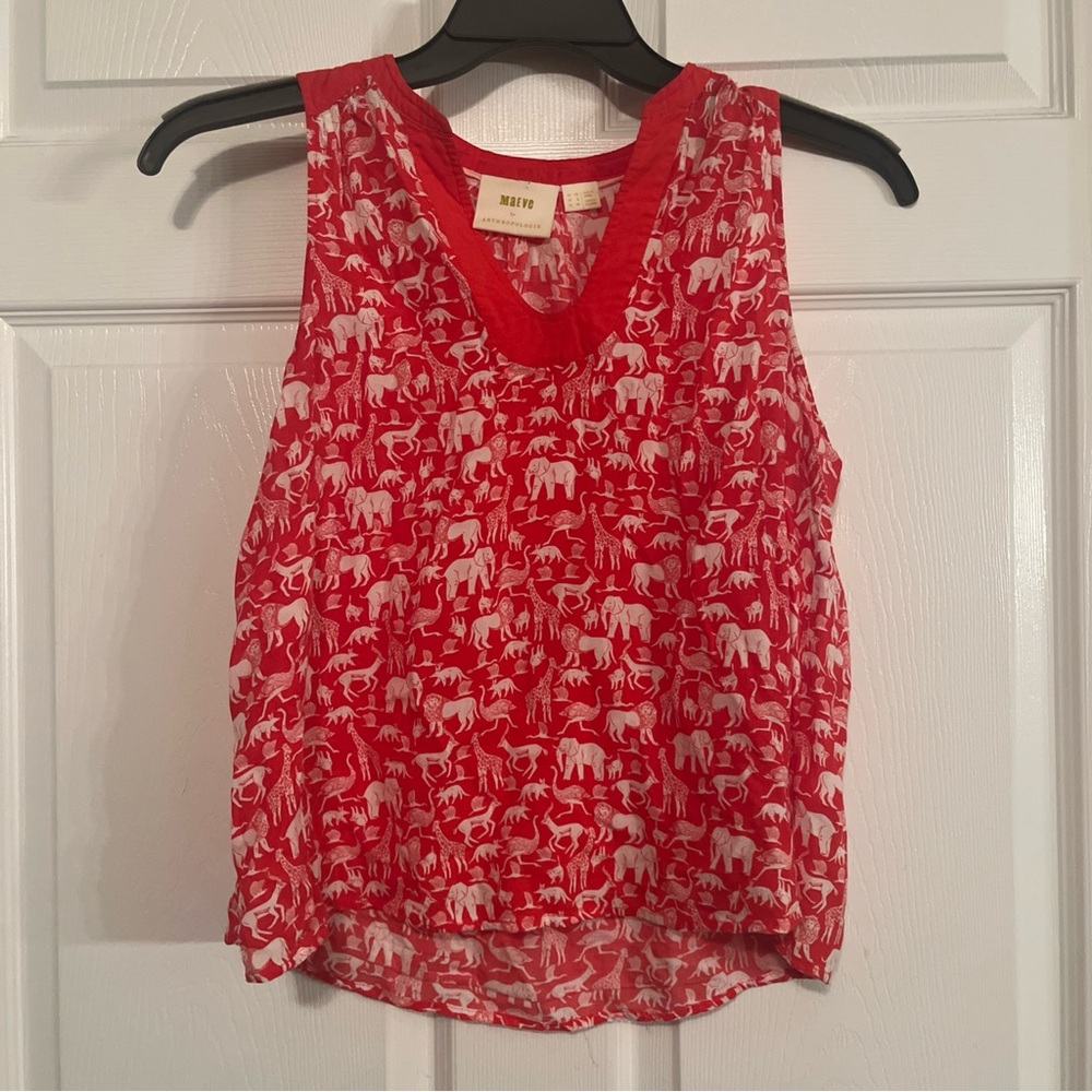 Maeve by Anthropologie Red and White Elephant-Print Sleeveless Cami